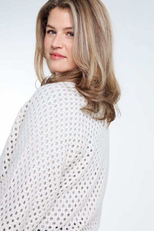 Lange, unifarbene Ajour-Strickjacke aus Wolle-Paprika-5