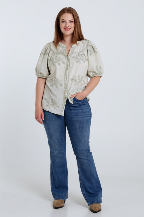 Baumwollbluse mit gestickten Blumen-Paprika-9