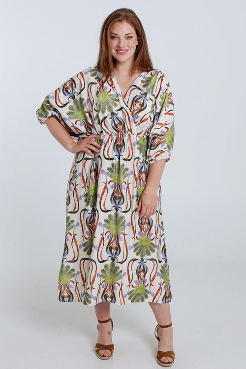 Lange Kleid aus bedruckter Viskose mit Blumenmuster-Paprika-8