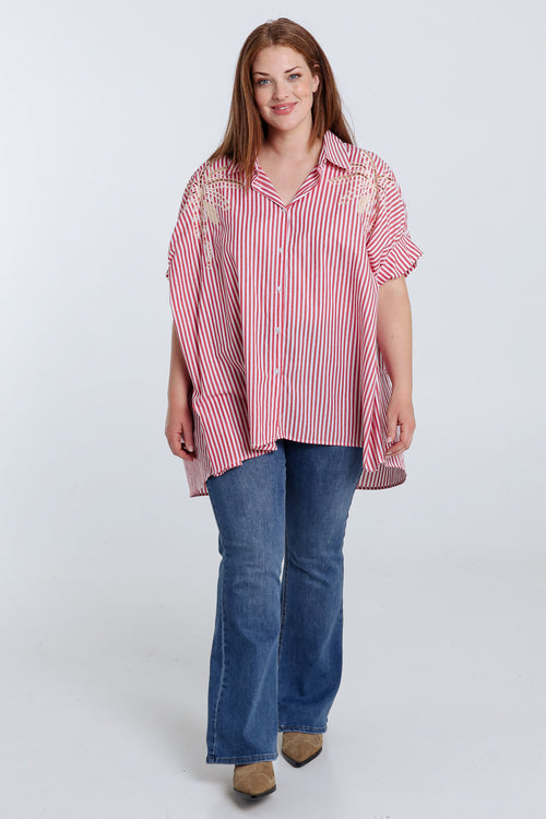 Oversized gestreifte Baumwollbluse mit Stickereien-Paprika-7