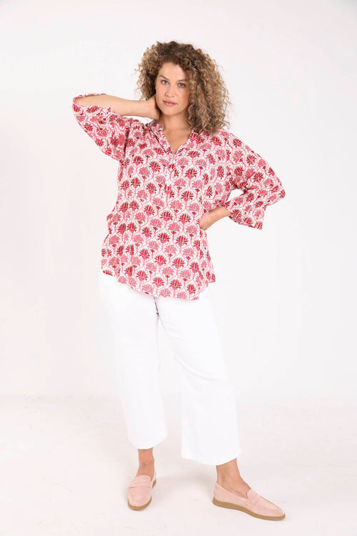 Bluse aus Viskose mit indischem Blumenmuster-Paprika-9