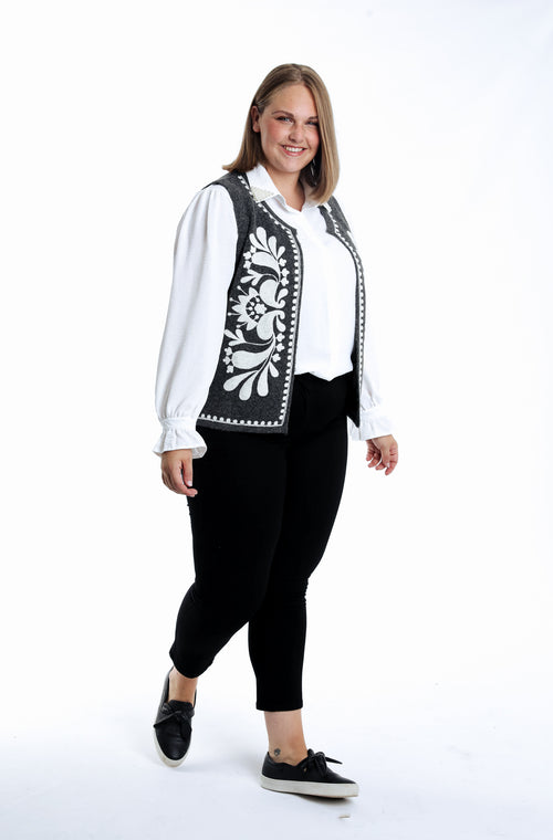 Gilet sans manches uni avec broderies-Paprika-6