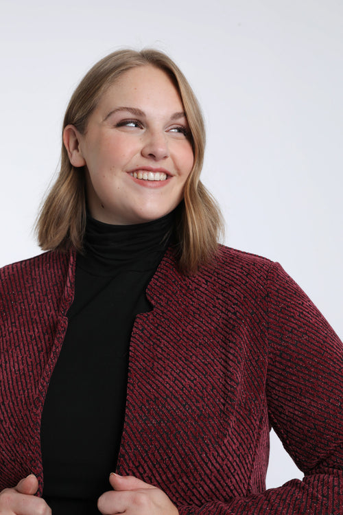 Veste jacquard bicolore avec lurex-Paprika-1