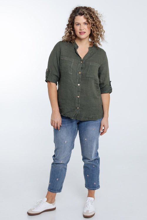 Blouse en lin unie-Paprika-9