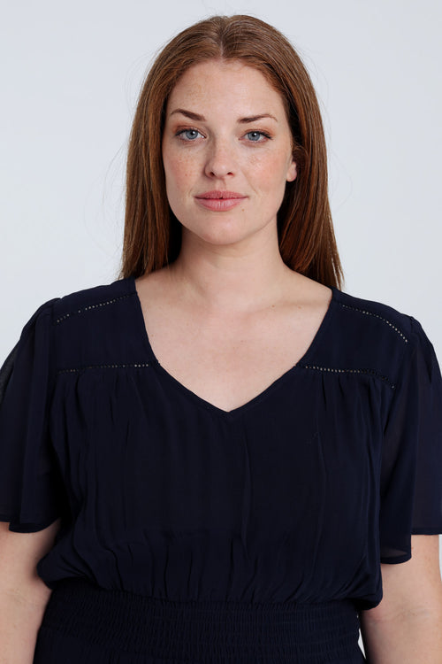 Lange unifarbene Viskosekleid-Paprika-3