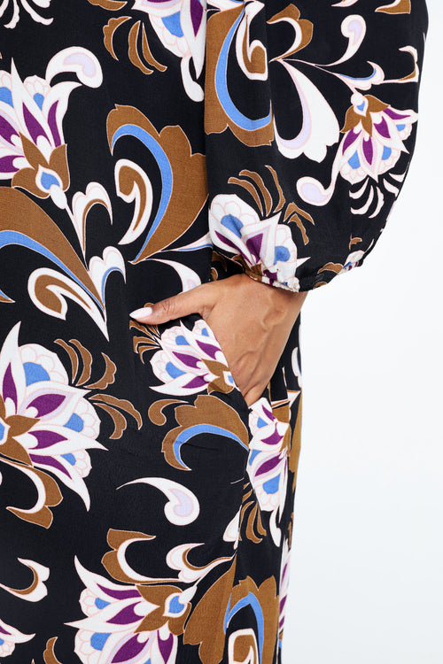 Kurzes, gerade geschnittenes Kleid aus Crêpe mit Blumendruck-Paprika-4