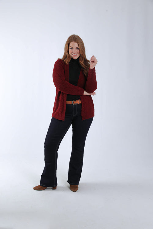 Unifarbene Strickjacke aus Bouclé-Strick-Paprika-6