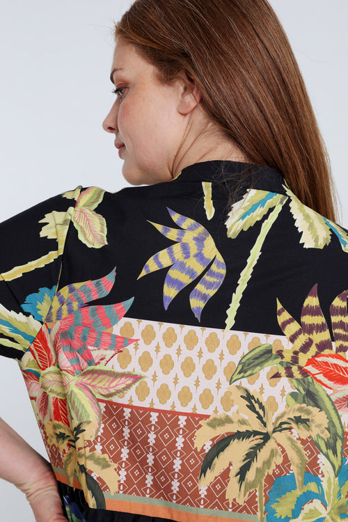 Langes Kleid aus bedruckter Baumwolle mit Palmenmuster-Paprika-6
