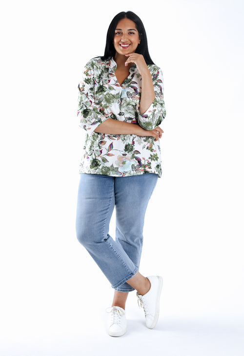Bluse aus bedrucktem Viskose mit Blumenmuster-Paprika-7