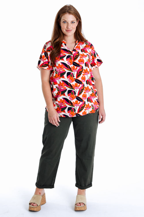 Bluse aus Viskose mit Blumenmuster-Paprika-9
