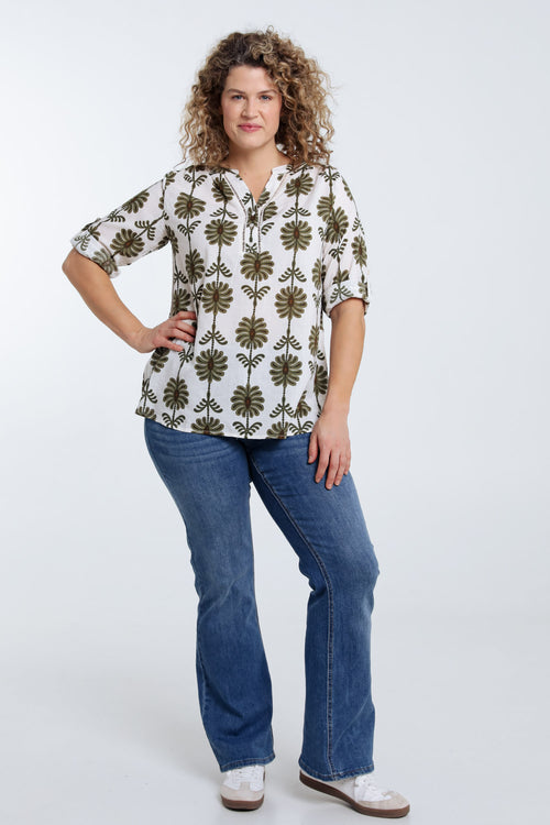Bluse mit Durchbruchdetails und zweifarbigem Druck-Paprika-9