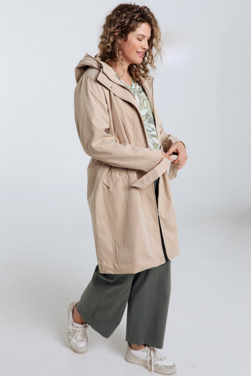Einfarbiger, mittellanger Trenchcoat mit Kapuze-Paprika-8