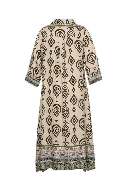 Langärmeliges langes Kleid mit zweifarbigem Ethnomuster-Paprika-12
