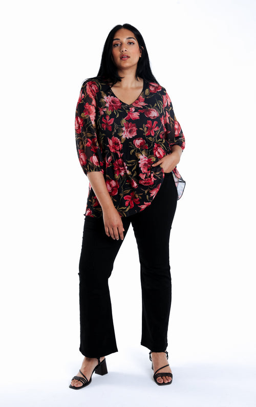 T-Shirt mit Blumenmuster aus Netzstoff-Paprika-6