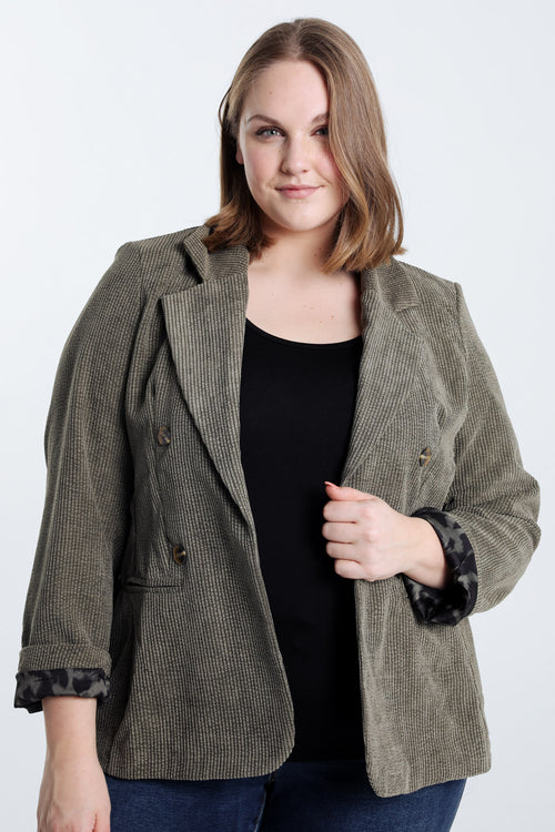 Kurzer, unifarbener Blazer aus Samt mit Animal-Print-Futter-Paprika-1