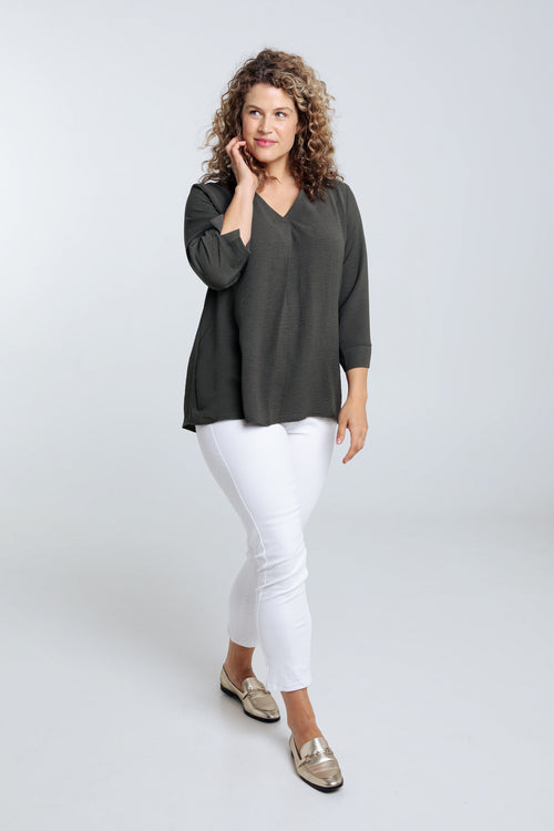 Locker geschnittene, unifarbene Bluse-Paprika-6