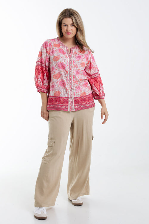 Baumwollbluse mit indischen Blumenmuster-Paprika-9