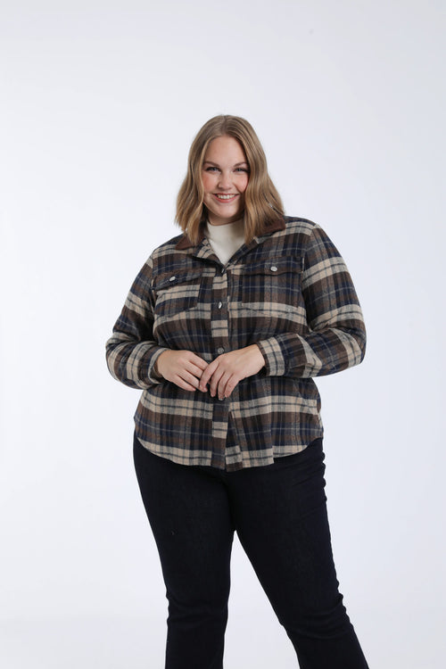 Chemiser à carreaux avec col velours-Paprika-2