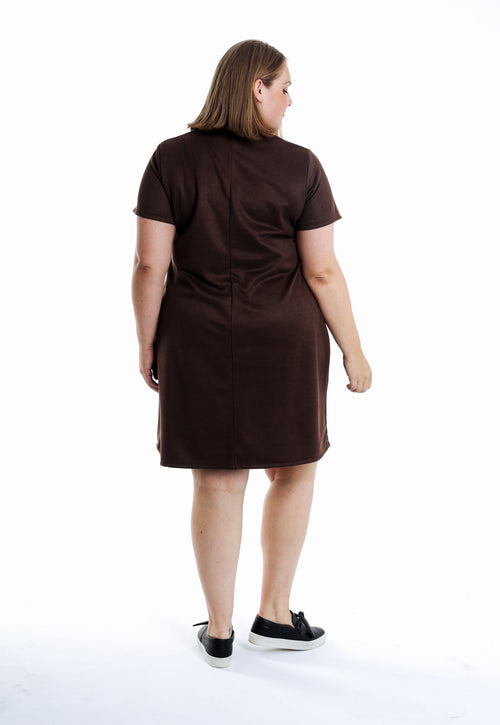 Kleid aus einfarbigem Veloursleder-Effekt-Paprika-2