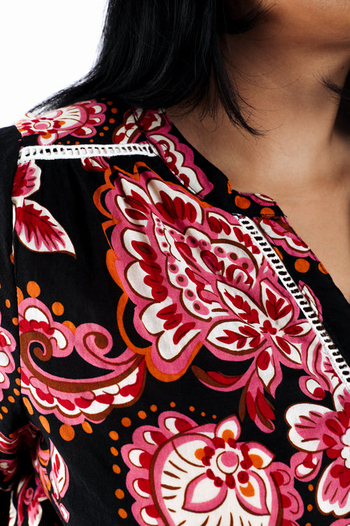 Blouse en coton et viscose imprimé cachemire-Paprika-5