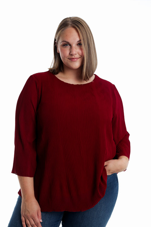 Einfarbige plissierte Bluse-Paprika-1