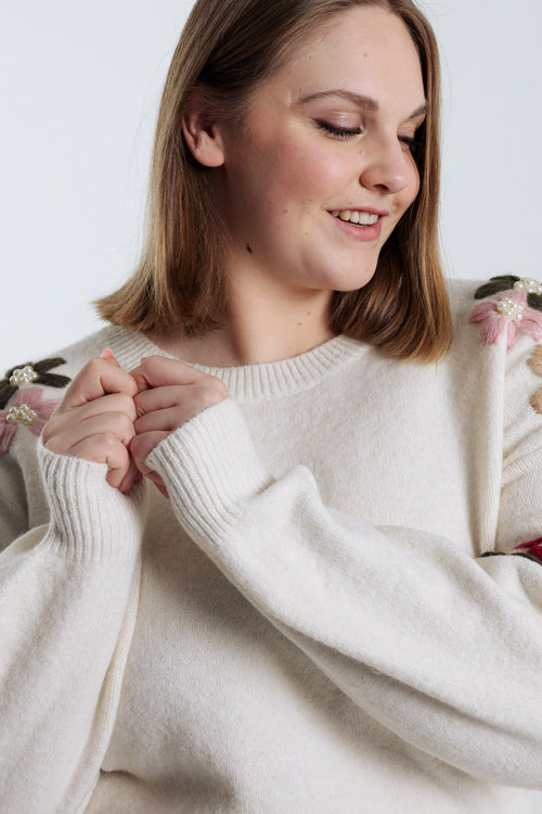 Schlichter Pullover mit Stickerei-Detail an den Ärmeln-Paprika-6