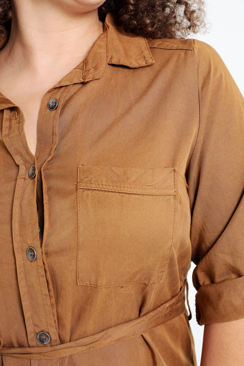 Halblanges, unifarbenes Tunikakleid aus Tencel/Leinen-Paprika-4