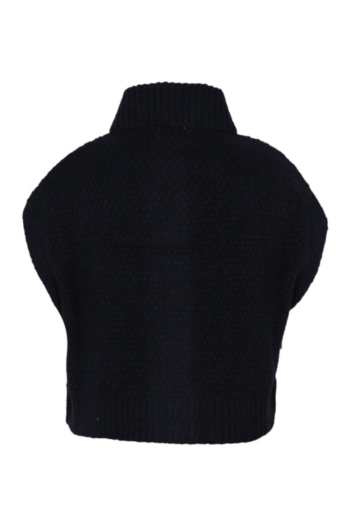 Kurze, unifarbene, ärmellose Strickjacke mit Stehkragen-Paprika-11