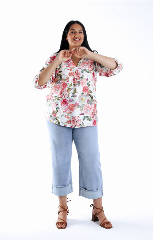 Bluse aus bedrucktem Viskose mit Blumenmuster-Paprika-5