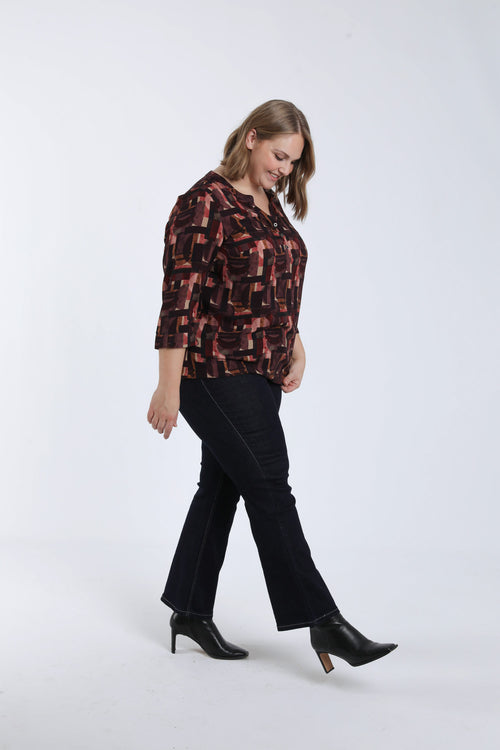 Bluse aus bedrucktem Viskosestoff mit grafischem Muster-Paprika-6