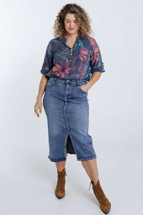 Bluse aus Baumwoll-Gaze mit Blumenmuster-Paprika-8