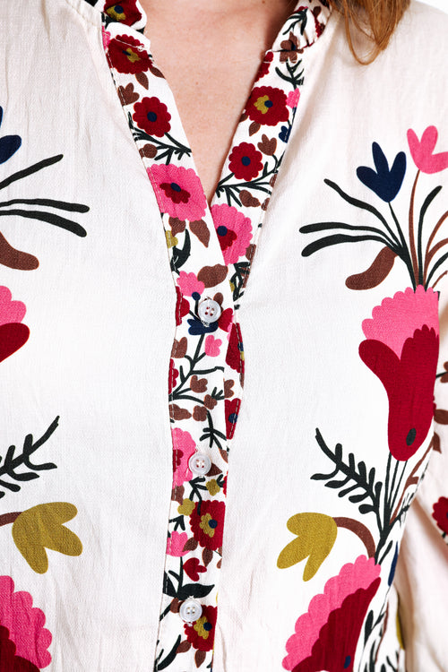 Bedruckte Bluse aus Viskose mit folkloristischem Blumenmuster-Paprika-6