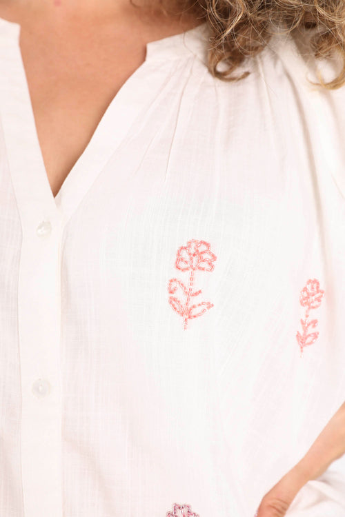 Uni Baumwoll- und Viskosebluse mit Perlenblumen-Paprika-4