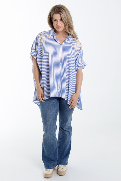 Oversized gestreifte Baumwollbluse mit Stickereien-Paprika-7