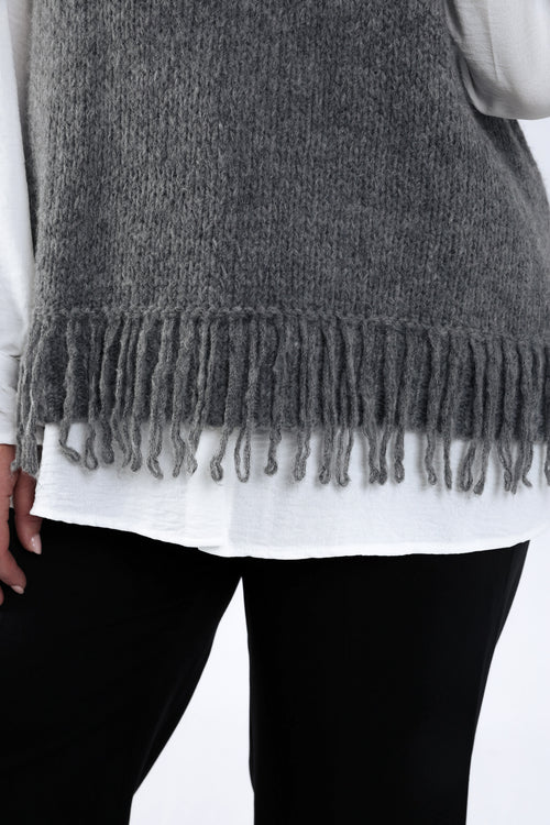 Pull sans manches uni à franges-Paprika-4