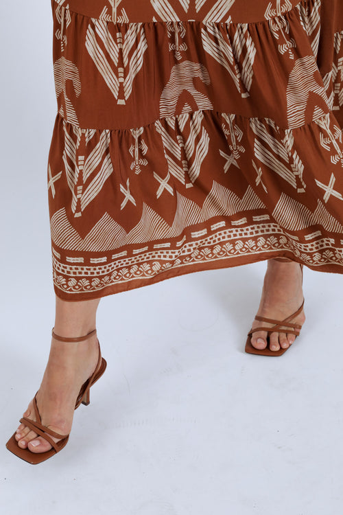Lange Bicolor Ethno-Print Viskose-Rock-Paprika-4