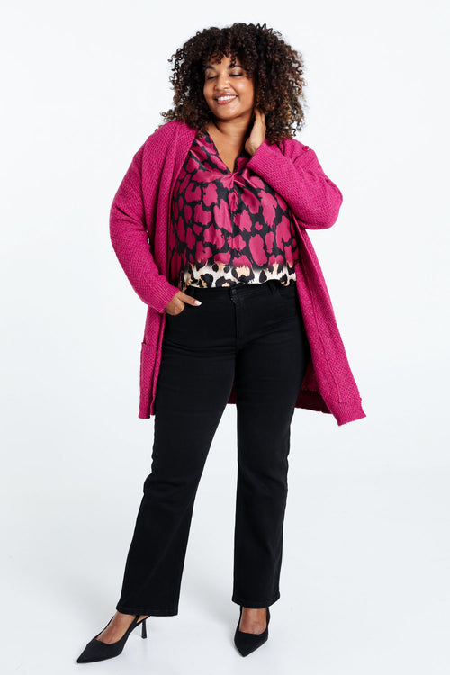 Langer, unifarbener Cardigan mit Schalkragen und Zierknöpfen-Paprika-8