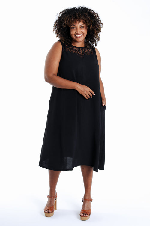 Einfarbiges langes Kleid mit Spitze-Paprika-7
