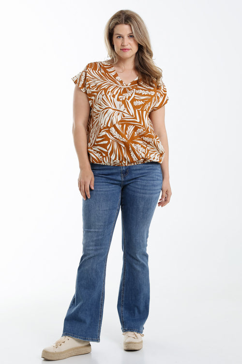 Bluse aus bedruckter Viskose mit zweifarbigen Blättern-Paprika-8