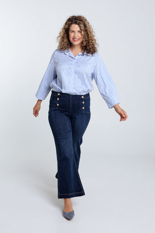 Unifarbene Palazzojeans mit Schlag und 6 goldfarbenen Knöpfen-Paprika-6