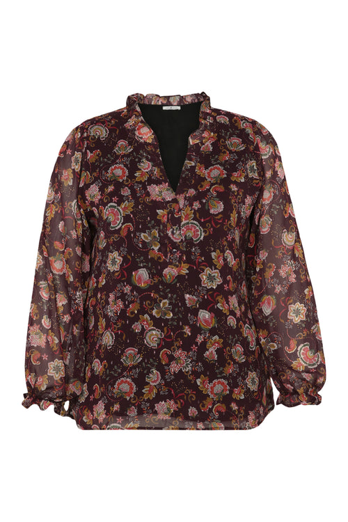 Blouse à volants imprimé floral avec lurex-Paprika-10