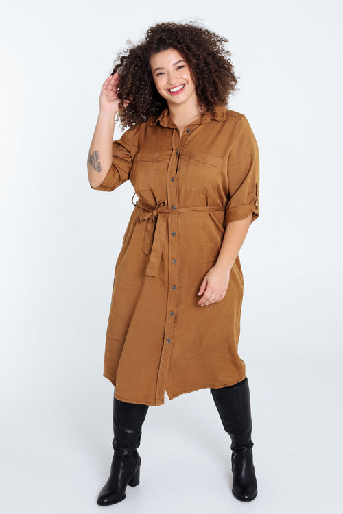 Halblanges, unifarbenes Tunikakleid aus Tencel/Leinen-Paprika-8