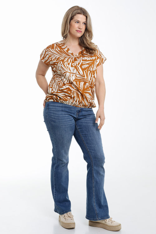 Bluse aus bedruckter Viskose mit zweifarbigen Blättern-Paprika-9