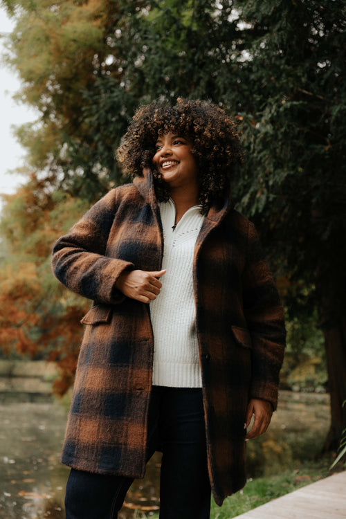 Karierter Wollmantel mit Kapuze-Paprika-1