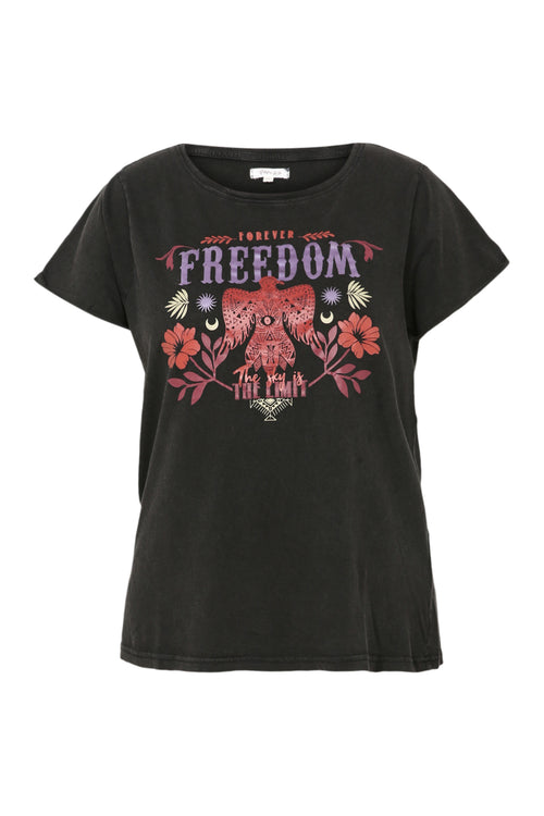 Locker geschnittenes T-Shirt mit der Aufschrift „Freedom“-Paprika-8