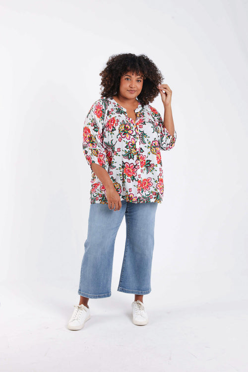 Bedruckte Viskosebluse mit Blumenmuster-Paprika-8