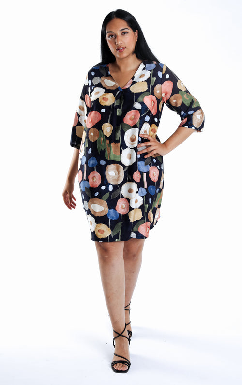 Kurzes Kleid aus Viskose mit rundem Blumenmuster-Paprika-7