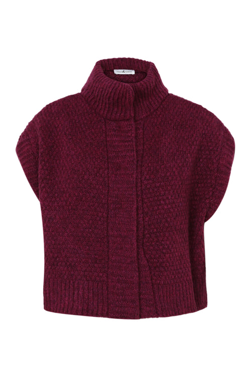 Kurze, unifarbene, ärmellose Strickjacke mit Stehkragen-Paprika-11