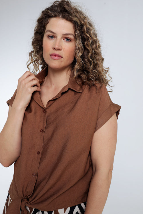 Knotbluse aus einfarbigem Viskose-Paprika-6