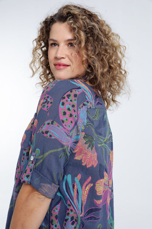 Bluse aus Baumwoll-Gaze mit Blumenmuster-Paprika-5
